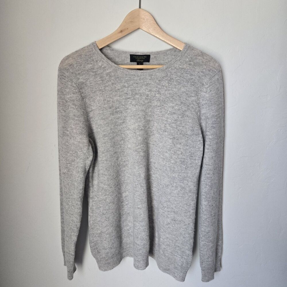 Charter Club 100% Cashmere Gray Crewneck Knit Pullover Sweater Women's L